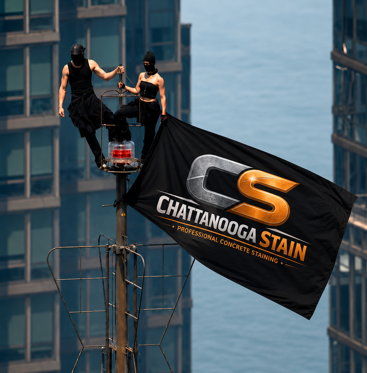 Chattanooga Stain flag flying high above the city